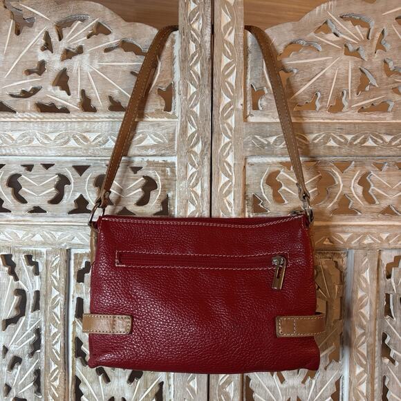 I Medici Firenze Italian Pebbled Leather Red with Camel Tan Trim Shoulder Bag - Picture 6 of 8